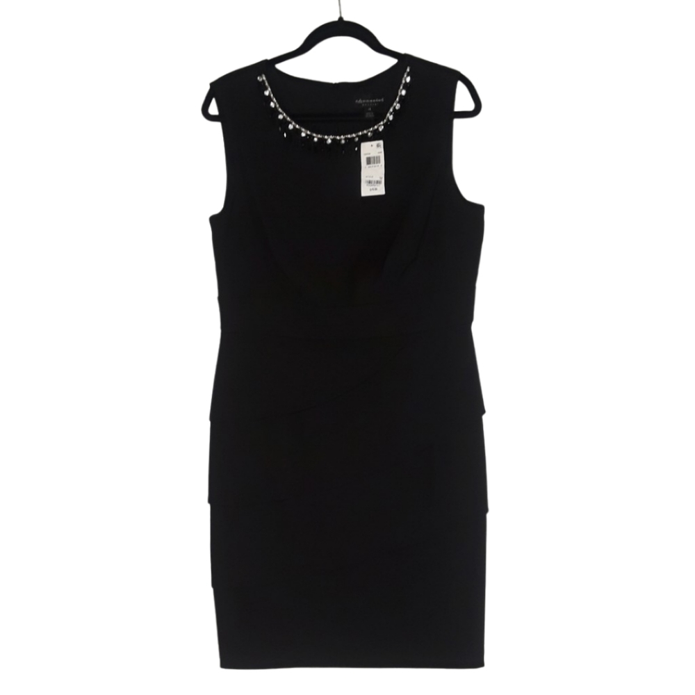 CONNECTED APPAREL Silver Jewel Neckline Sleeveless Black Cocktail Dress 14 NWT